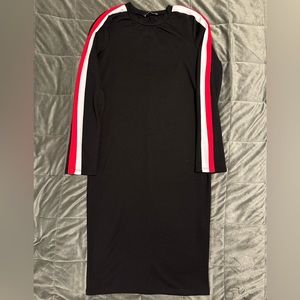 Zara Black Midi Dress with Red and White Stripes